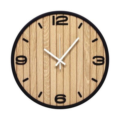 12 Inch Round Wall Clock Battery Operated, Wooden Decorative Analog Clocks No...