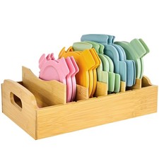 Bamboo Lid Organizer, 13.2" x 10"Food Storage Container Lid Holder with 5 Adj...