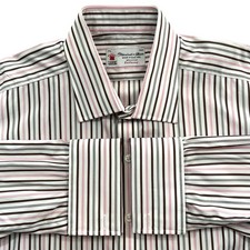 NWT Turnbull Asser Men's 17.5 Dress Shirt Striped White NEW French Cuffs STAIN