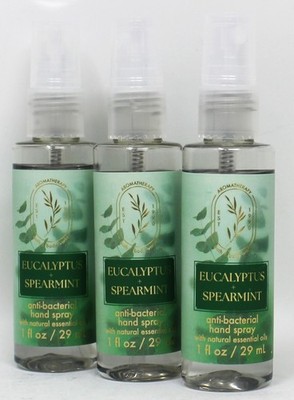 3 Bath & Body Works Eucalyptus & Spearmint Anti Bac Hand Sanitizer Spray 1 oz