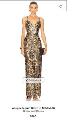 Bronx and Banco Allegra Sequin Floral Maxi Gown Gold/Black V-Neck Size 10