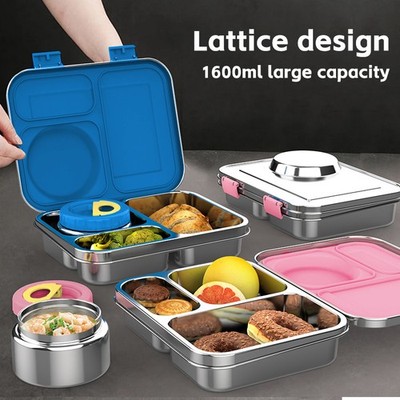 Stainless Steel Bento Box and Vacuum Soup Cup, 304 Stainless Steel, 3_Grid