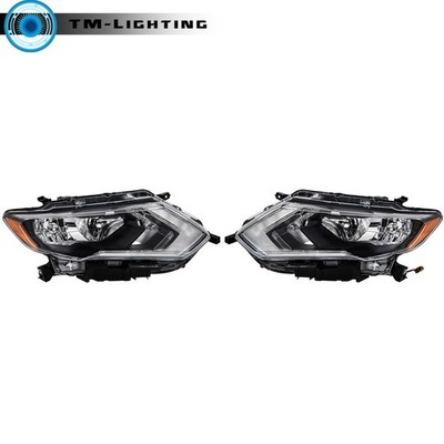Pair Halogen For 2017-2019 Nissan Rogue Headlights Chrome Left+Right w/LED DRL