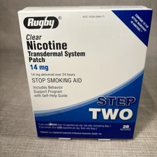 Rugby Clear Nicotine Transdermal System Patch Step 2 14mg 28 Patches 2027 Exp