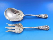 New Art by Durgin Sterling Silver Salad Serving Set with Irises 9 3/4" Faint GW