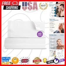 Durable 2-Pack Dry Wipes - Gentle Cleansing Cloths for Sensitive Skin, 60 Total