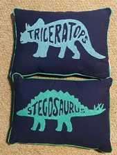 Dinosaur kid Boy Bedroom decor pillow throw Appliqu  Embroidered Set Of 2 Navy