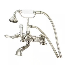 3-Handle Vintage Claw Foot Tub Faucet with Hand Shower and Lever Handles in Poli