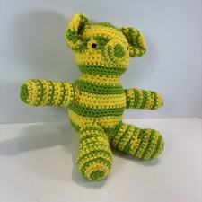 Knitted Crochet Bear Green and Yellow Folk Hand Made Crochet Stuffed Bear 8