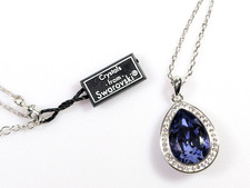 Made w Swarovski Purple Violetta Diamante Pendant Teardrop Necklace Warren James