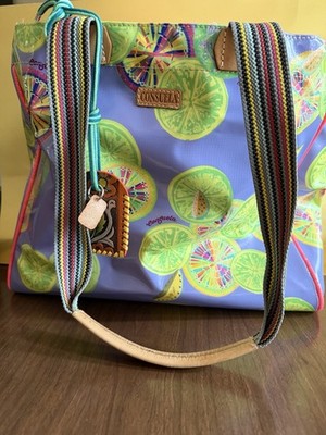 Consuela Journey Tote Sandy pattern periwinkle lime citrus EUC