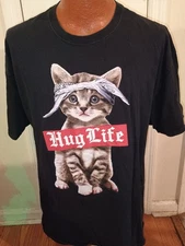 ODM Hug Life Cat Men's XL Black Short Sleeve T-Shirt.