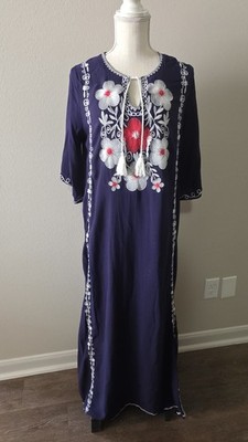 Blue Kaftan Dress One Size Fits Most Embroidered Beach Swim Cover Resort Wear