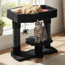 Cat Tree Tower for Indoor Gothic Cat Trees with Coffin Bed, Halloween Cat Hou...