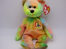 Ty Beanie Babies - Peace the Bear [Tie Dye - Peach Belly] - (1996, Retired)