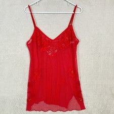 Victoria Secret Vintage Gold Label Lingerie Chemise Slip Rhinestone Red Large
