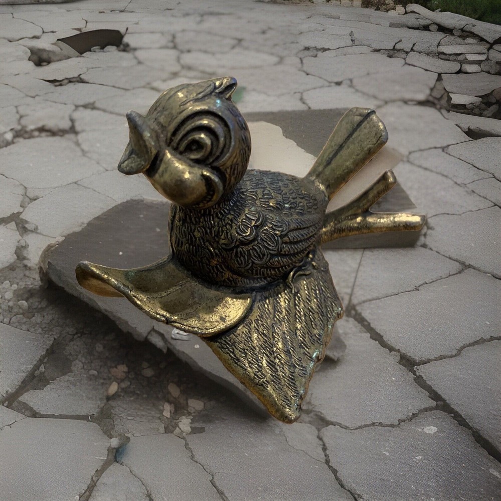 Vintage Brass Chirping Singing Baby Bird On Branch Figurine Made in Italy