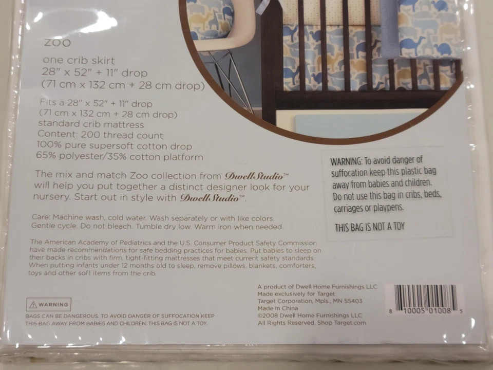 Falda de cuna Dwell Studio Target Zoo 2008 animales azules 200 hilos 11" caída nueva en paquete Foto 4 de 4
