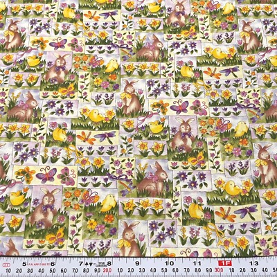 Springtime Hoffman Fabrics Bunnies Chicks Florals Cotton Fabric by the HALF YARD