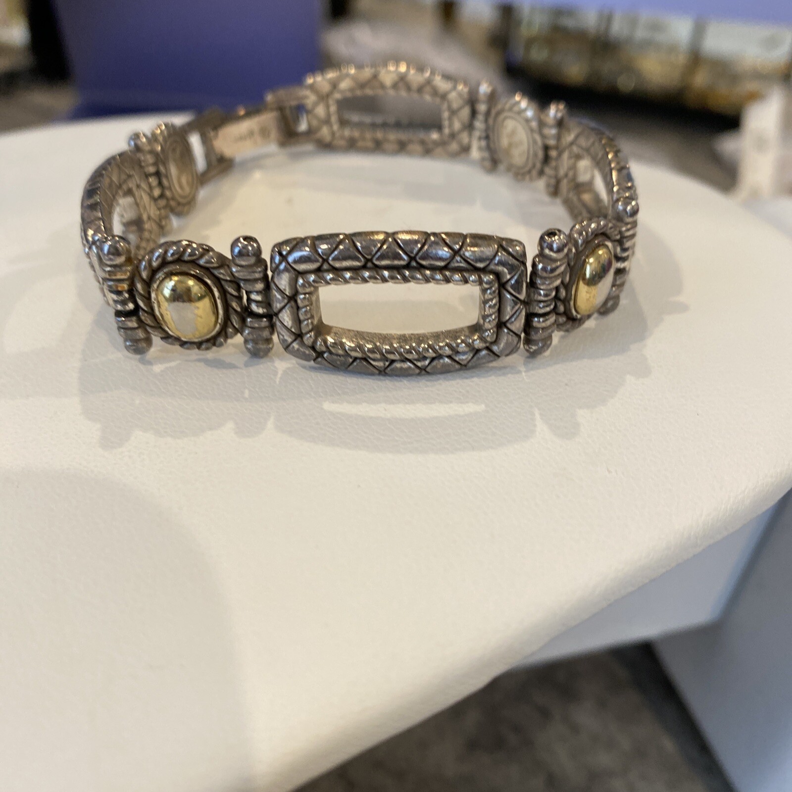 Brighton Silver/Goldtone Rectangular Open Link Br… - image 1