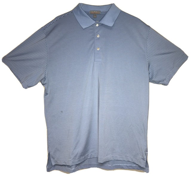 Mens PETER MILLAR Baby Blue Striped SUMMER COMFORT Golf Polo Shirt