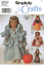Simplicity 8252 Cinderella, Snow White Red Riding Hood Dress 18" Dolls UNCUT