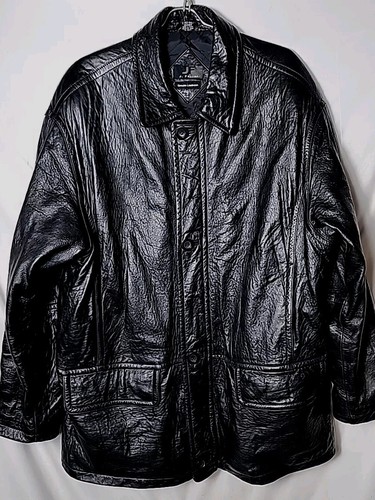 J. Ferrar Men L 42-44 Lambskin Full-Zip Black Leather Bomber Jacket Coat