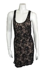 Express Black Lace Beige Overlay Short Mini Cocktail Sleeveless Dress (A13) XS