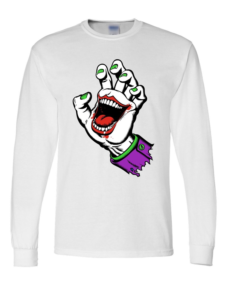 T-shirt Uomo Joker Horror Mano - Grafica Halloween E Natale - Cotone 100% Taglie S-3XL