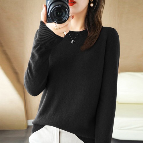 Maglia Pullover Maglione Top Slim Cashmere Girocollo Lana Tinta Unita Donna - Foto 12 di 19