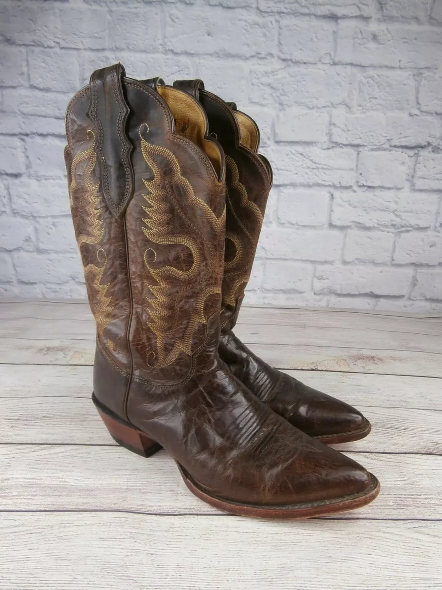 Justin Cowboy Boots Brown Goat Leather 9B Vintage Mens Western