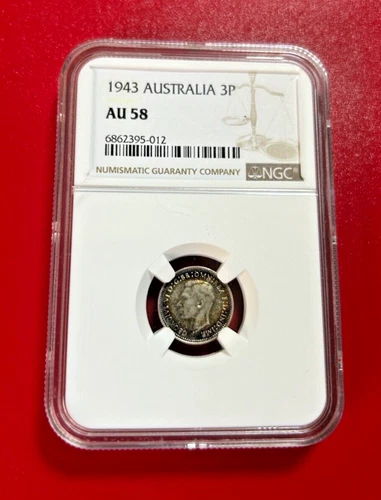 1943 AUSTRALIA 3 PENCE SILVER NGC AU 58