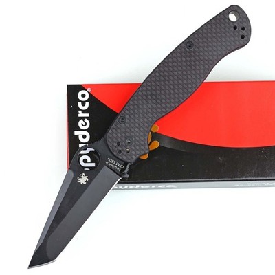Carbon Fiber G10 Tanto Black Coated Blade One Hand Open Pocket Folding Knife C81