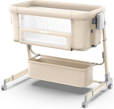 4 in 1 Baby Bassinet, Bedside Bassinet with Breathable Mesh Design, 7 Height Adj
