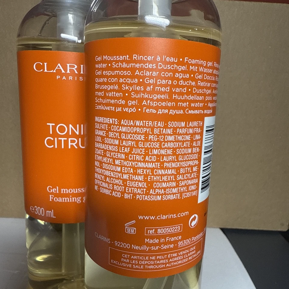 2-PACK CLARINS Tonic Citrus FOAMING GEL Shower Gel, 10 fl oz / 300Ml each - Image 4 of 4