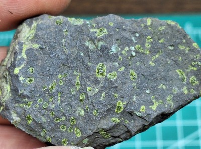 Shiny Epidote Crystals With Calcite In Basalt - Copper Mines Michigan Keweenaw