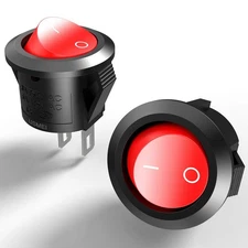 Round Rocker Switch 2 Pin Red Button Toggle Switch Snap In On Off 2 PCS