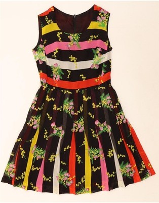 VINTAGE Damen ärmelloses A-Linien Kleid UK 12 Medium bunt Blumenmuster DB09