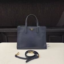 Prada Re-Edition Navy Saffiano Leather Handbag Crossbody Bag Gold Auth