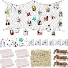 White Fishing Net with White 40 Paper Photos Frames Wall Decorations Fits 6x4...