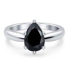 Pear Teardrop Natural Black Onyx Solitaire Cathedral Ring 925 Sterling Silver
