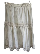 Vtg 70s Jessica's Gunnies Gunne Sax Cream Cotton Prairie Skirt Crochet Lace 13