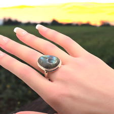 LARGE Labradorite Gemstone Ring .925 Sterling Silver Size 9.5 Statement Ring