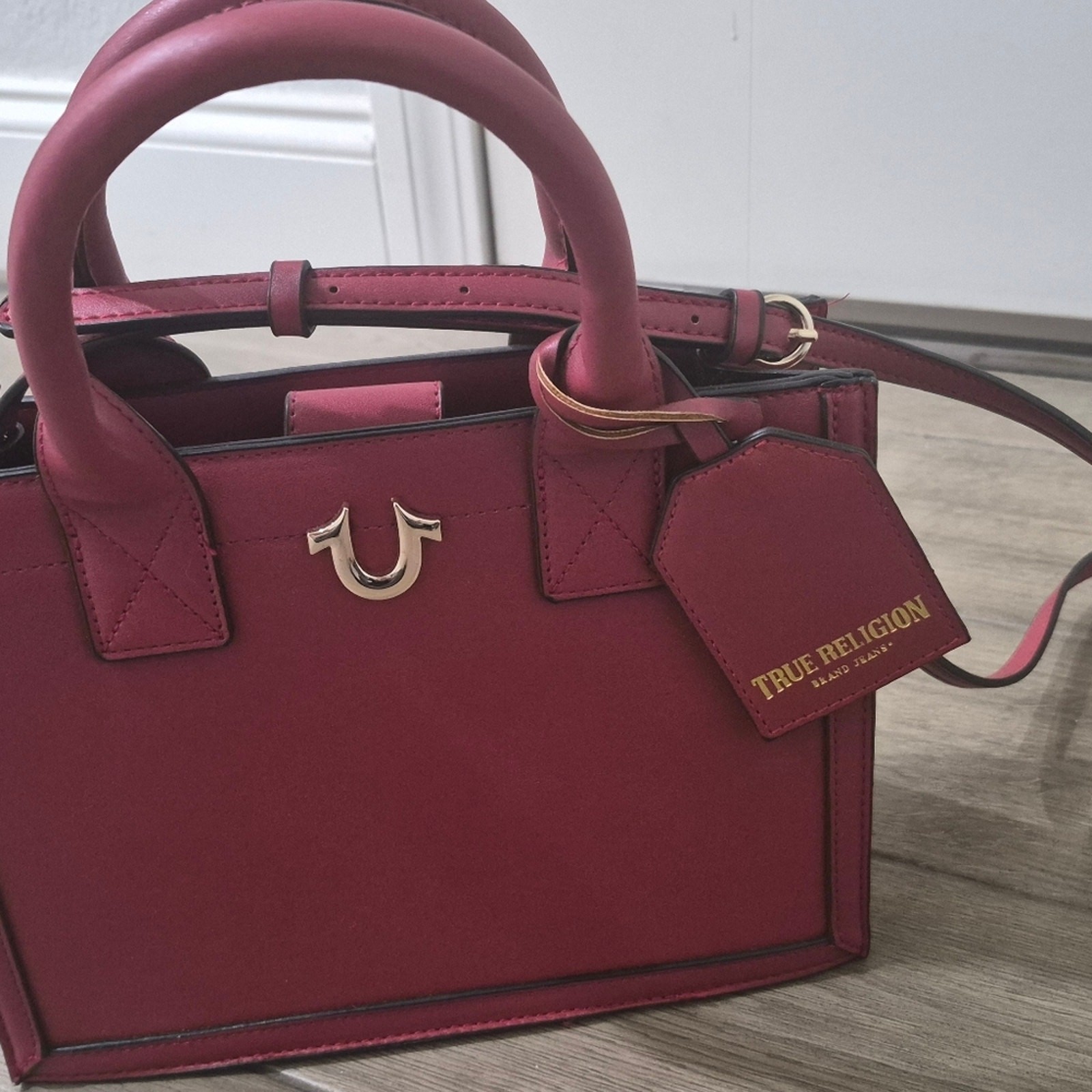 True Religion Red Leather Tote Crossbody Handbag thumbnail 3