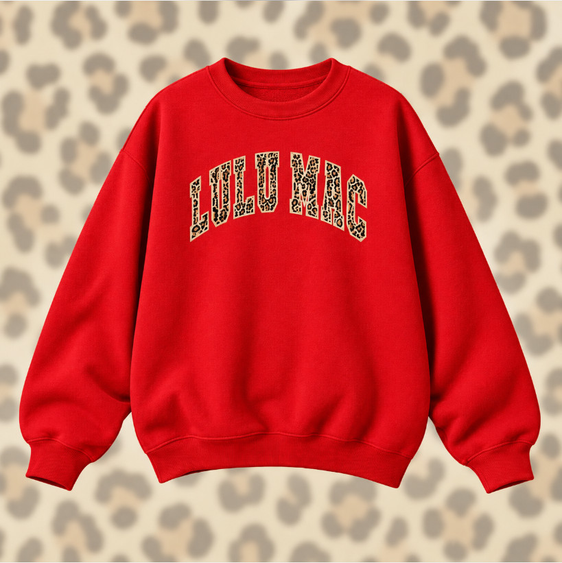 Lulu Mac Leopard Varsity Sweatshirt Womens Preppy Crewneck Pullover All Colors