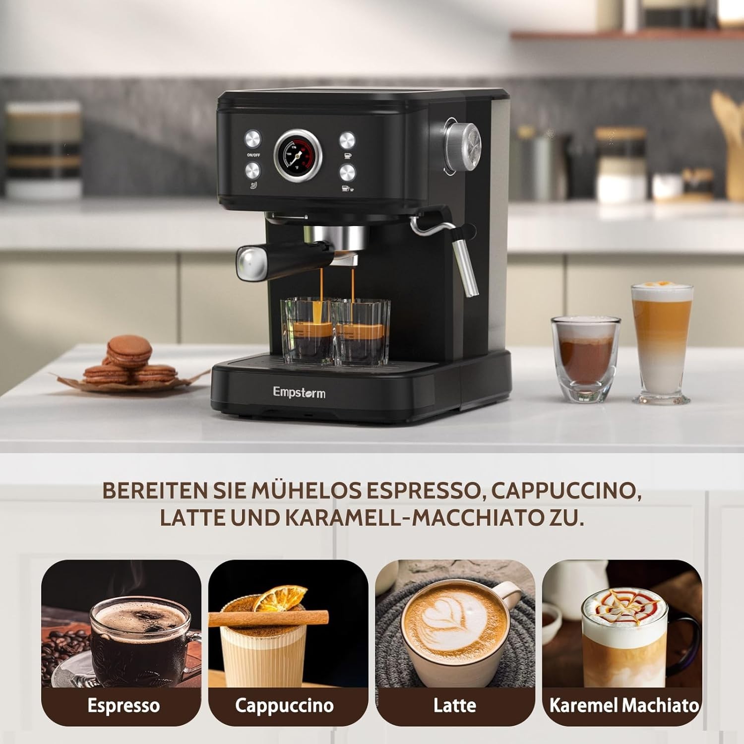 Macchina Caffè Espresso Empstorm 20 Bar 2in1 Capsule+Polvere Montalatte 1,5L foto 2