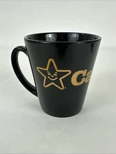 Carl’s Jr. Black Ceramic Coffee Mug Gold Lettering Star Logo