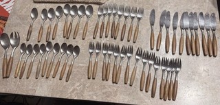 Vintage DANSK Fjord Teak Wood Stainless Flatware Set Japan IHQ MCM