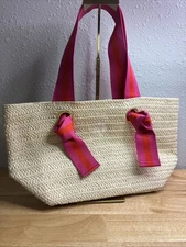 Mark And Graham Ribbon Straw Beach Tote Monogrammed “kCk” Orange-Orchid NWOT