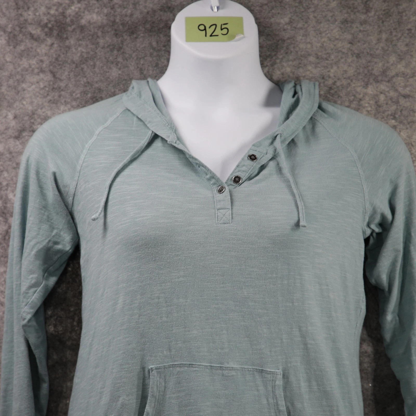 Columbia Hoodie Womens Medium Green Henley Pullover Lightweight Slub Raglan
